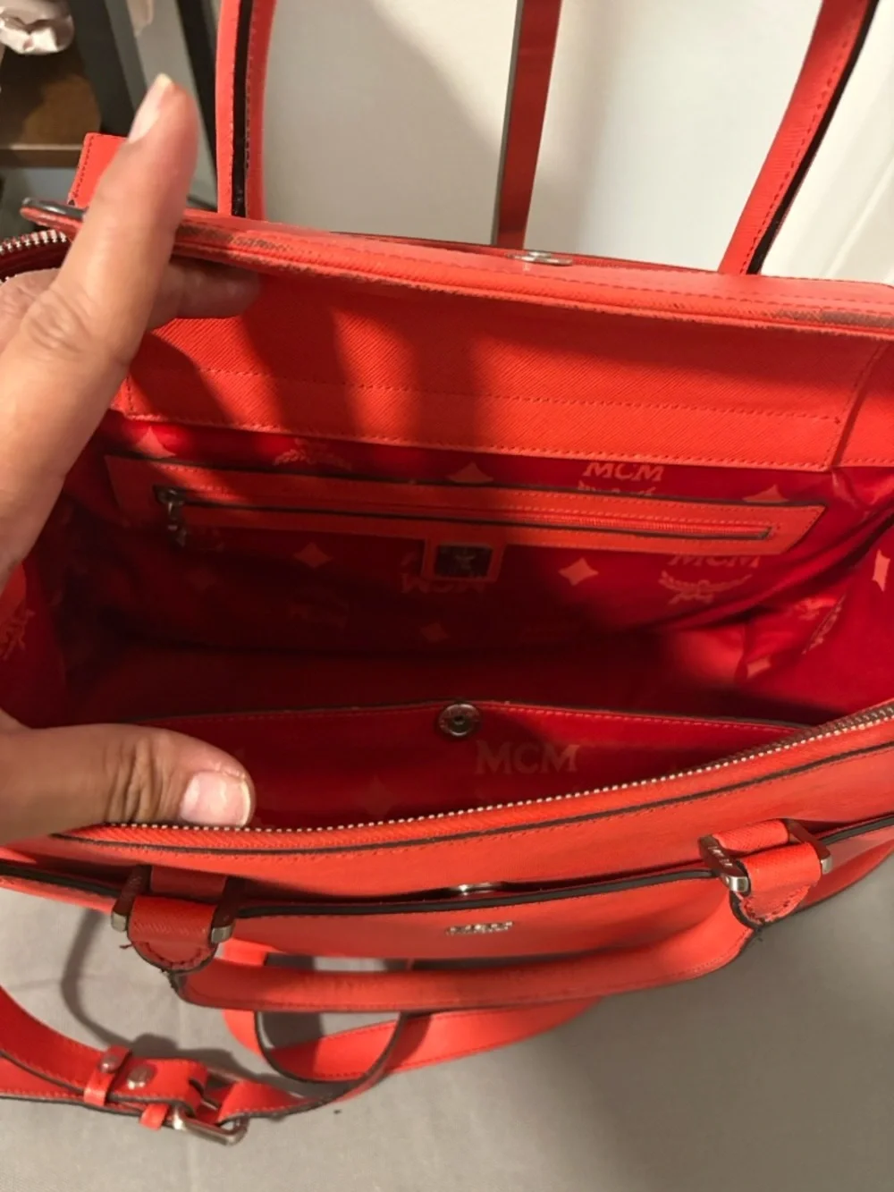 MCM CORAL ELDA Orange Reddish 2 Way Tote Bag READ DESCRIPTION - Picture 7 of 15